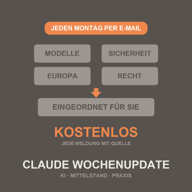 Piktogramm Claude Wochenupdate: jeden Montag per E-Mail, Modelle, Sicherheit, Europa, Recht, eingeordnet und kostenlos