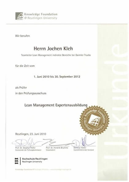 Lean Management Expertenausbildung/Prüfer
