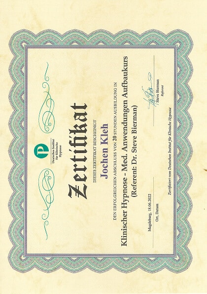 Aufbaukurs der Klinischen Hypnose nach Dr. Steve Biermann